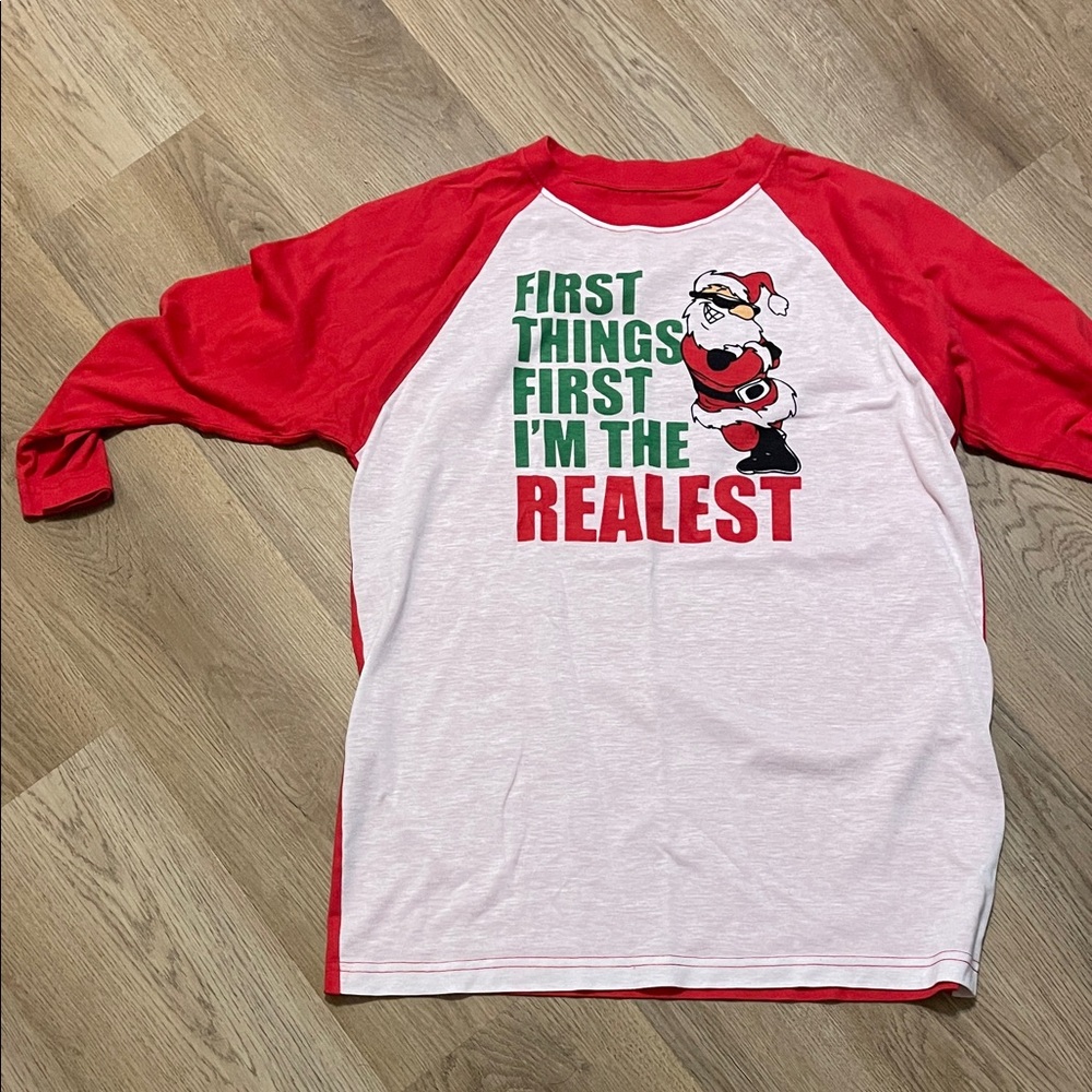 Santa Graphic Raglan Shirt - Red and White
